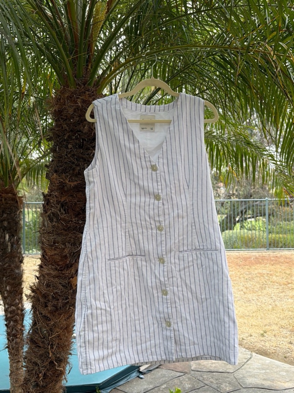 Abercrombie & Fitch White Dress with Navy Pinstripes